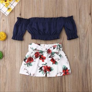 Flower Off Shoulder Crop Top with Shorts